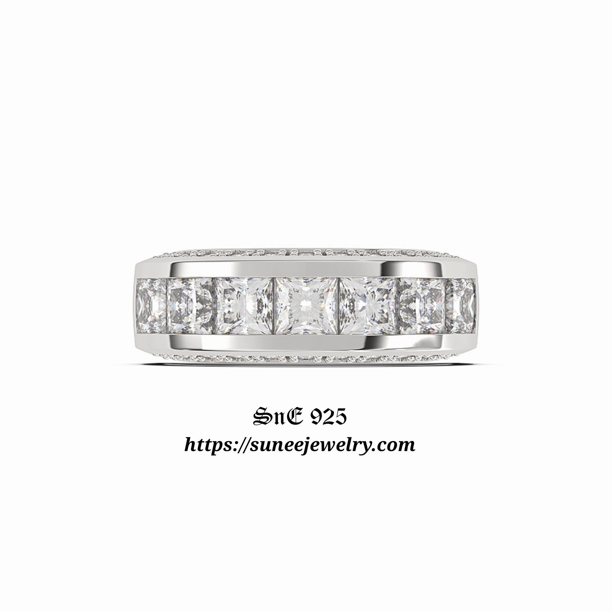 Country Flag Chic Moment Men??s Wedding Band with Side Stones Diamond Simulated 925 Sterling Silver Anniversary Ring SKU:00155