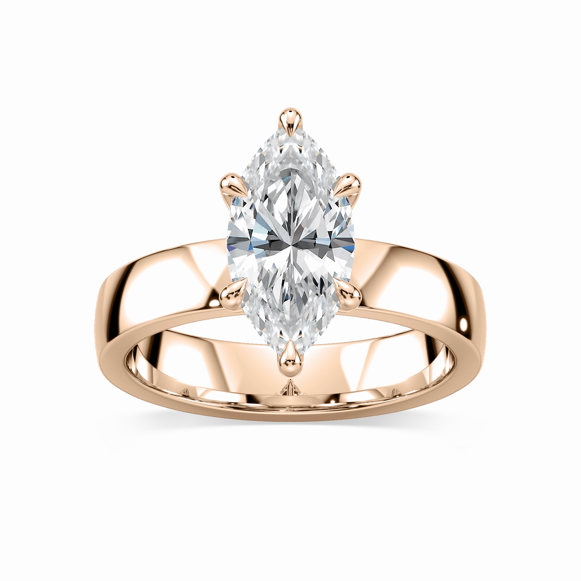 Medieval Design Glamorous Art Maya Marquise Lab Grown Diamond 4mm Cigar Band Solitaire Engagement Ring