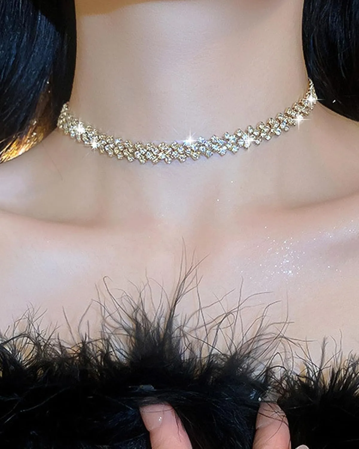 Ronglry Rhinestone Choker Necklace for Women Silver Diamond Choker Necklaces for Women Sparkly Crystal Rhinestone Necklace for Women Silver Chokers for Women Party Prom Wedding Jewelry Accessories