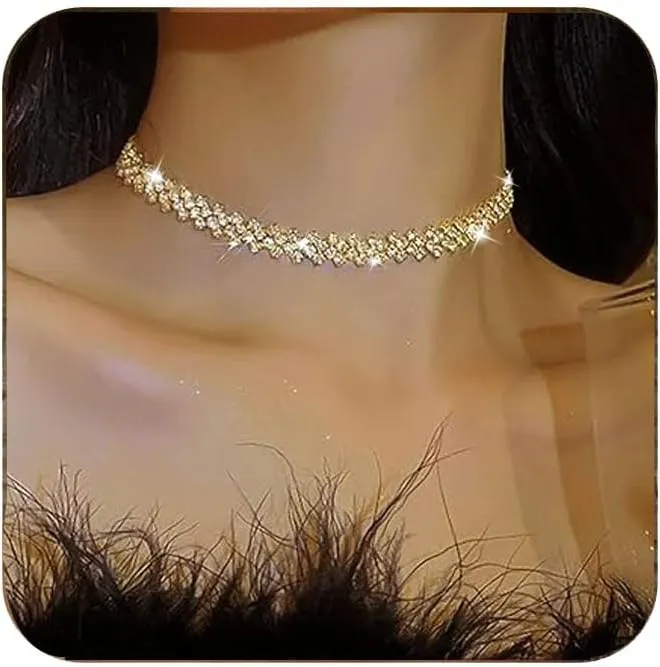 Ronglry Rhinestone Choker Necklace for Women Silver Diamond Choker Necklaces for Women Sparkly Crystal Rhinestone Necklace for Women Silver Chokers for Women Party Prom Wedding Jewelry Accessories