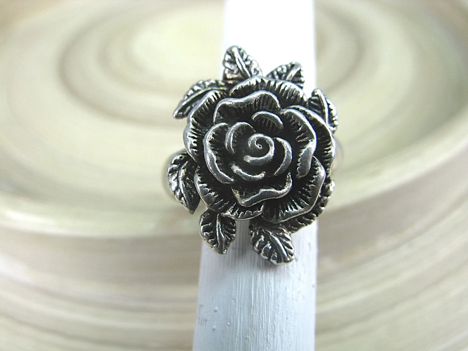 Rose Flower Oxidized 925 Sterling Silver Ring