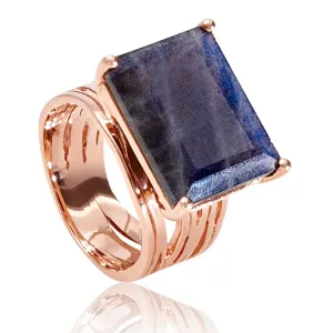 Rose Gold Cocktail Ring Labradorite Pietra