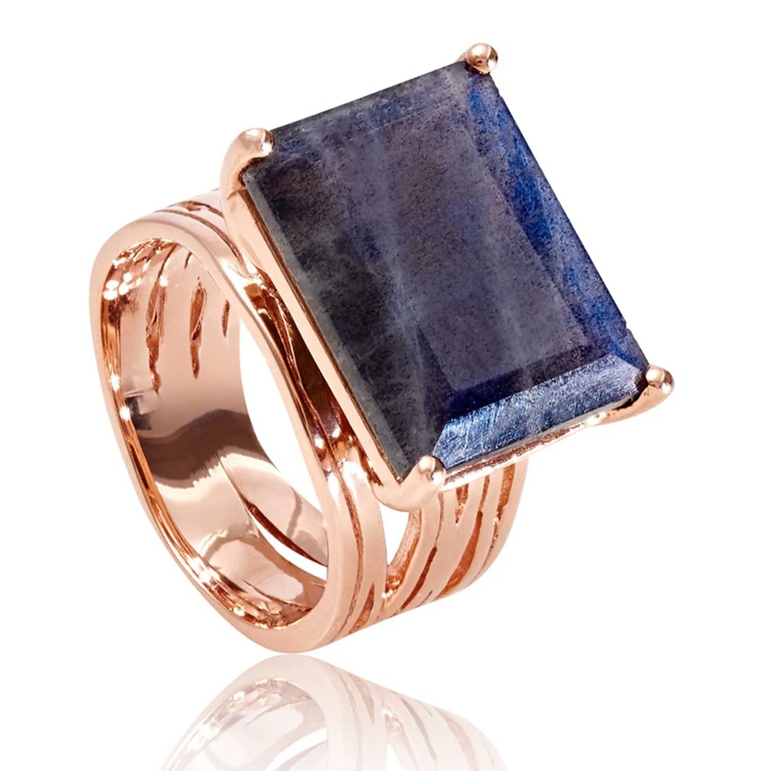 Rose Gold Cocktail Ring Labradorite Pietra