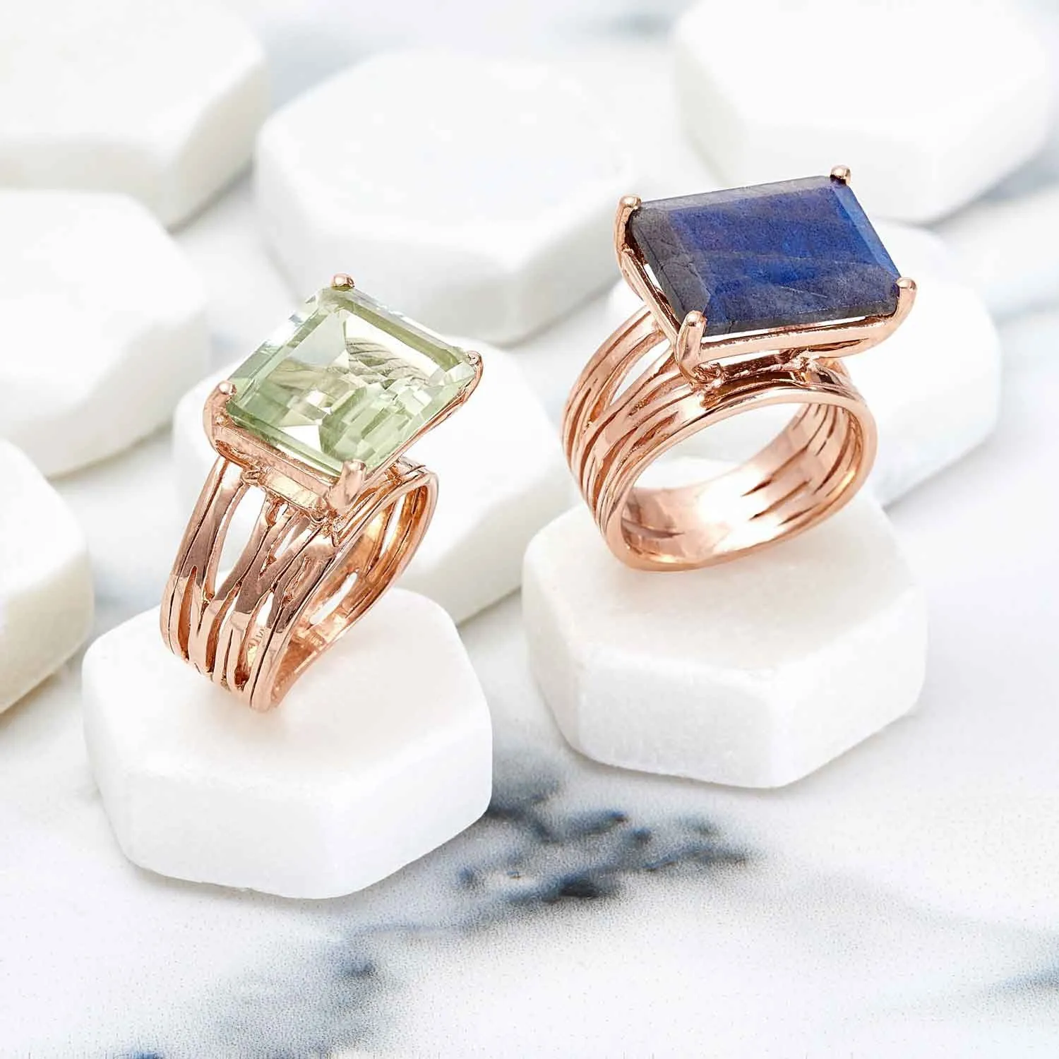 Rose Gold Cocktail Ring Labradorite Pietra
