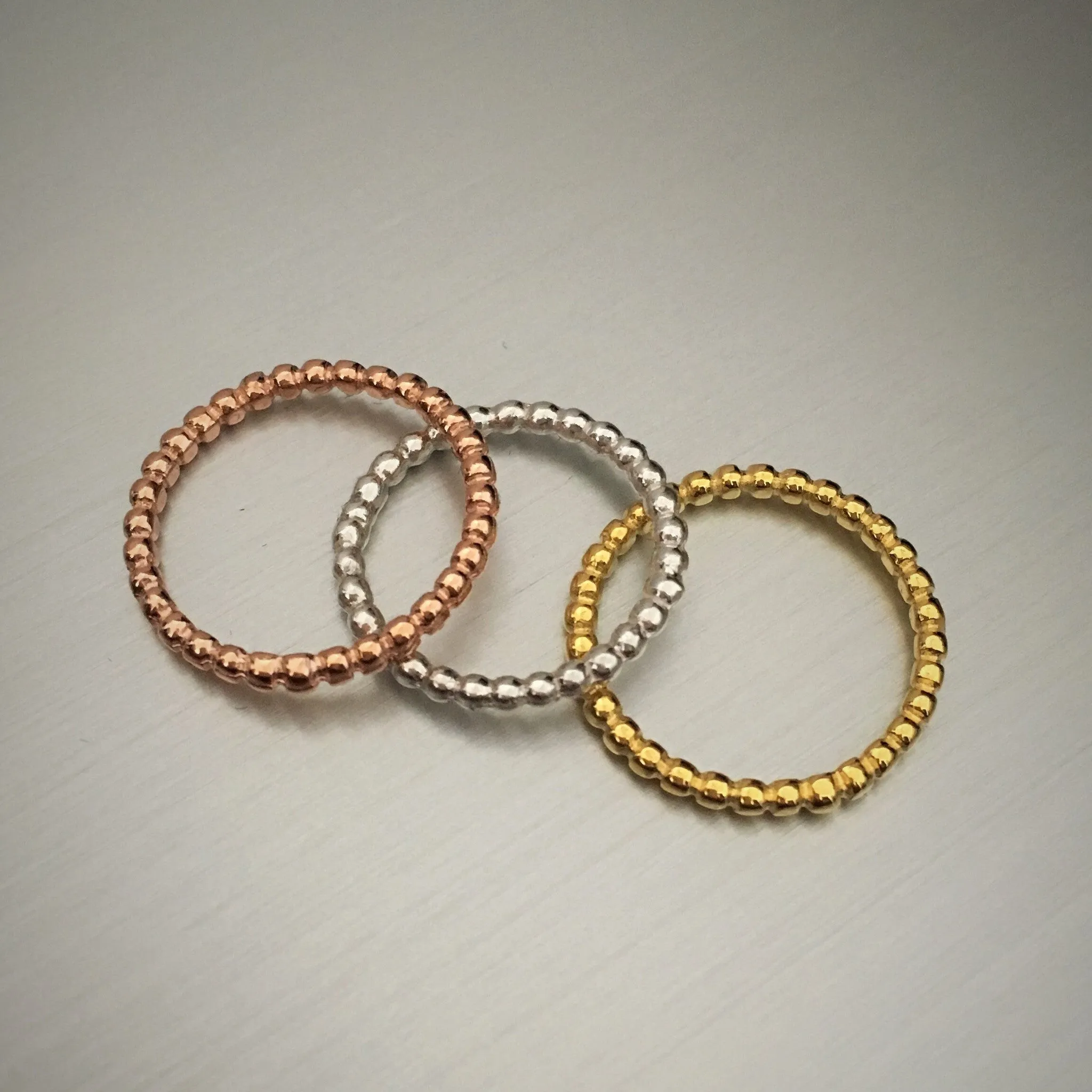Rose Gold Over Sterling Silver Bead Ring, Stackable Ring, Silver Rings
