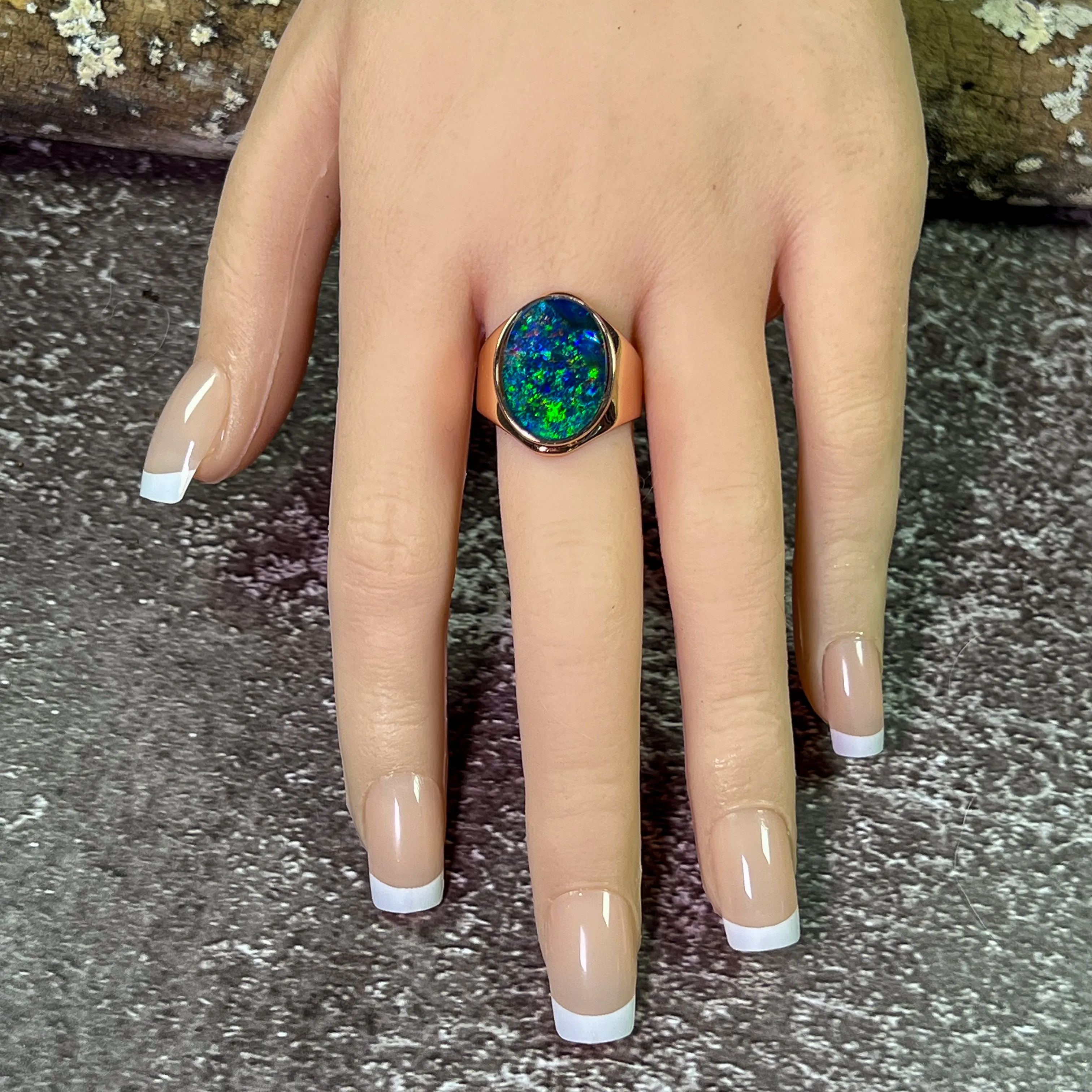 Rose Gold plated Sterling Silver 18x13mm Opal triplet bezel set