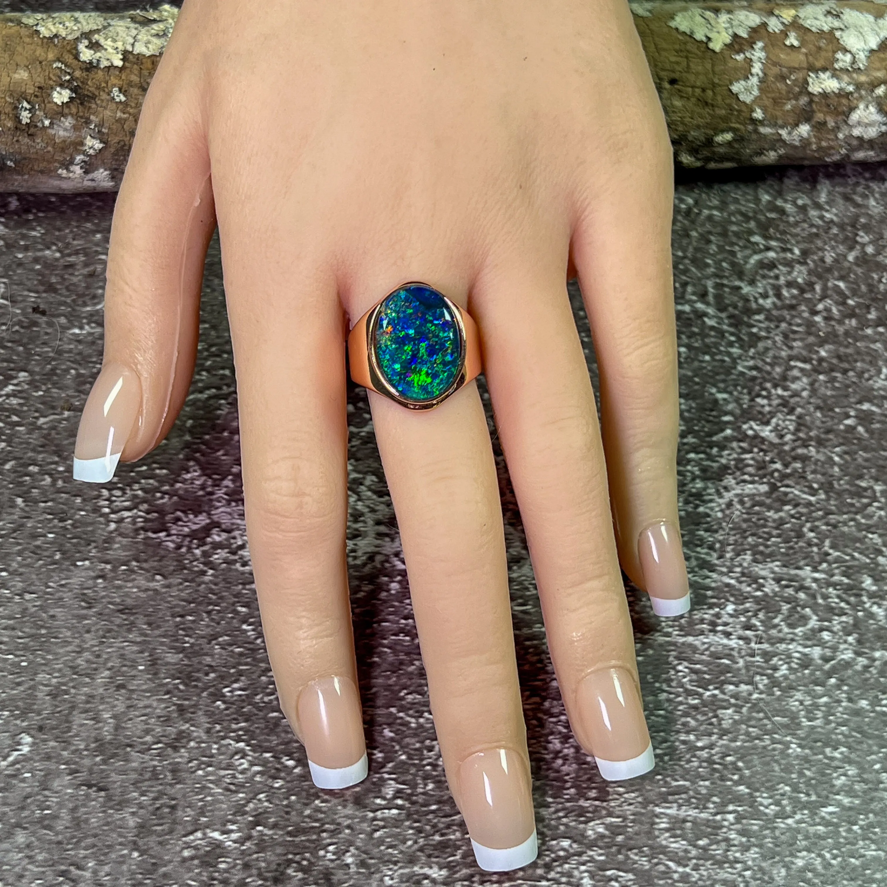 Rose Gold plated Sterling Silver 18x13mm Opal triplet bezel set