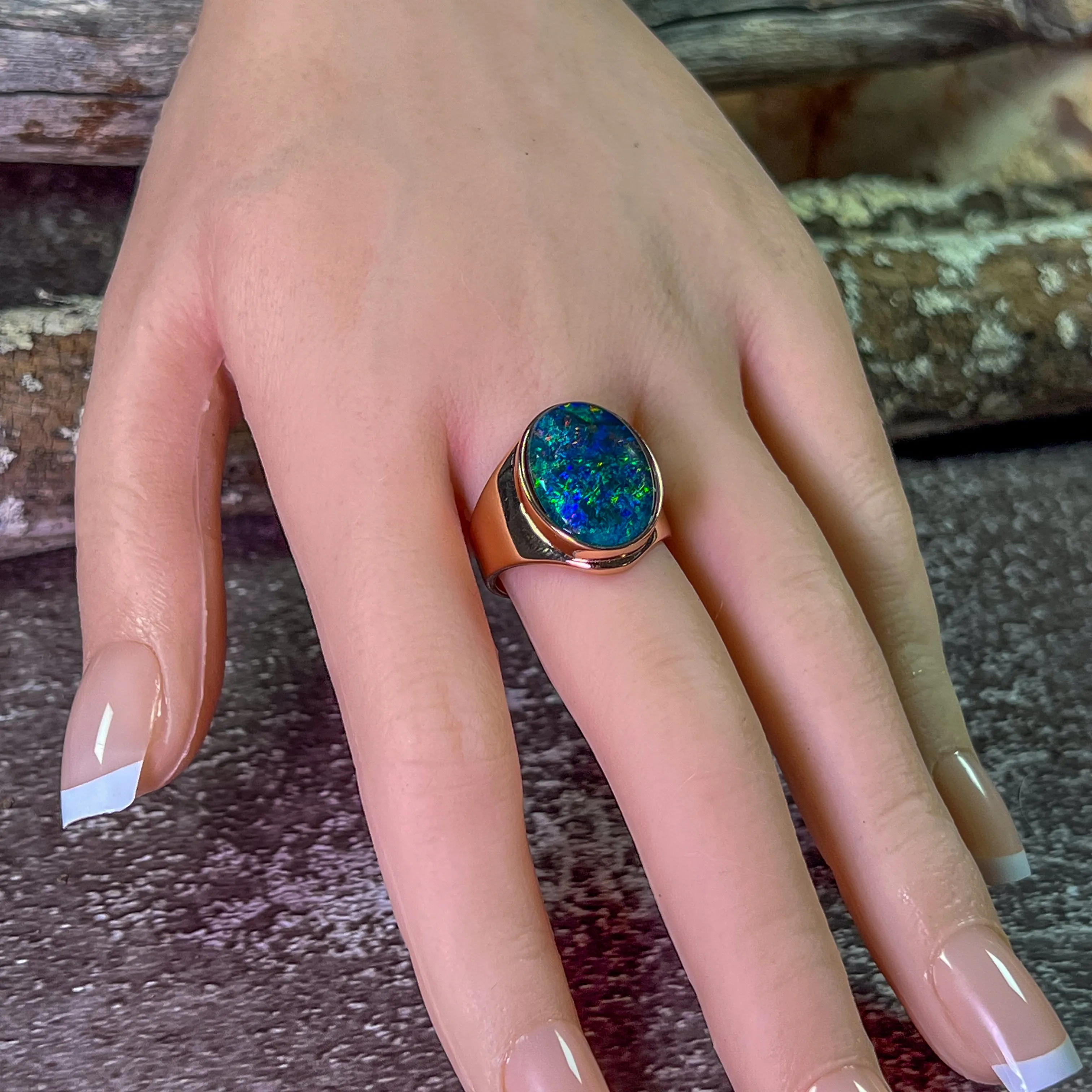 Rose Gold plated Sterling Silver 18x13mm Opal triplet bezel set
