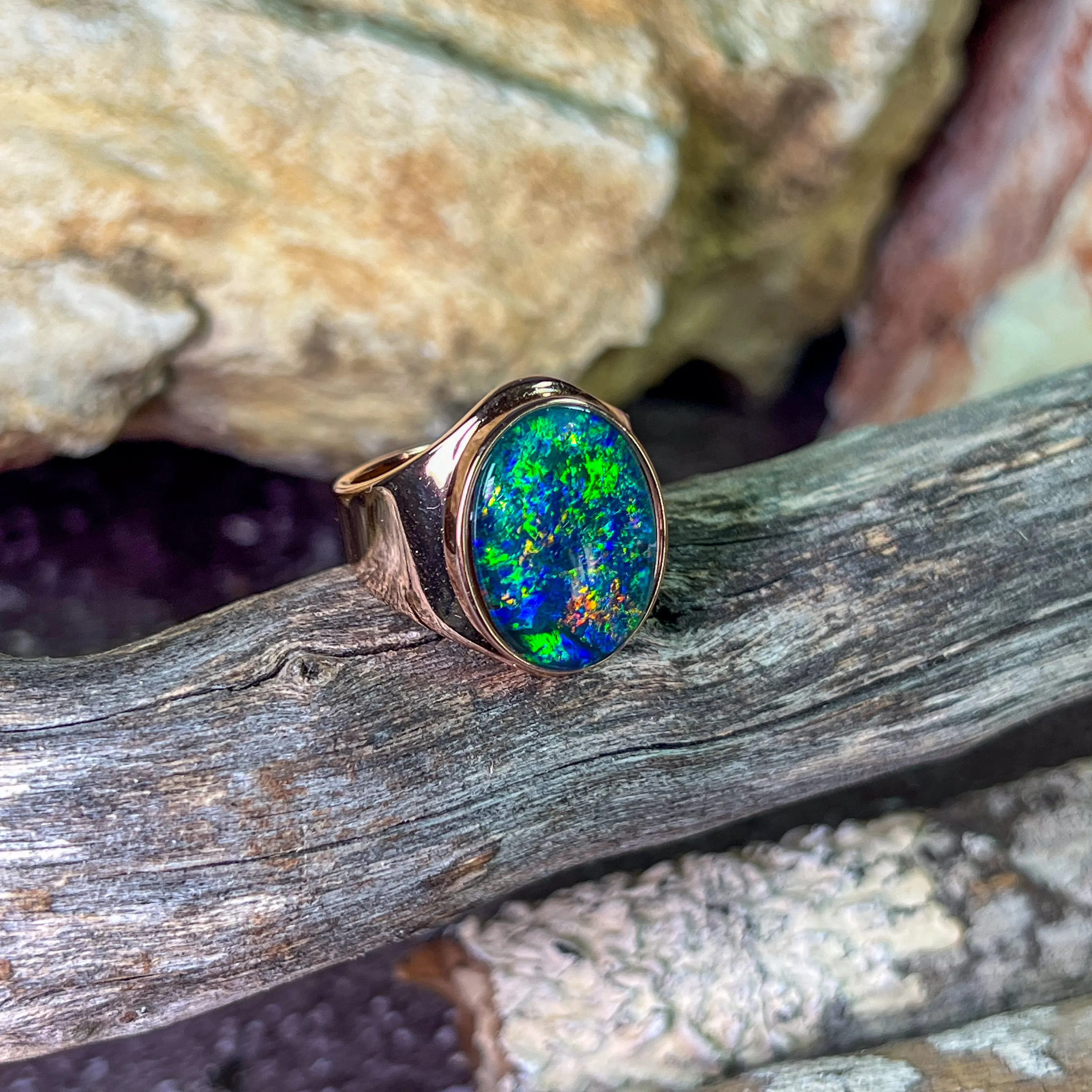 Rose Gold plated Sterling Silver 18x13mm Opal triplet bezel set