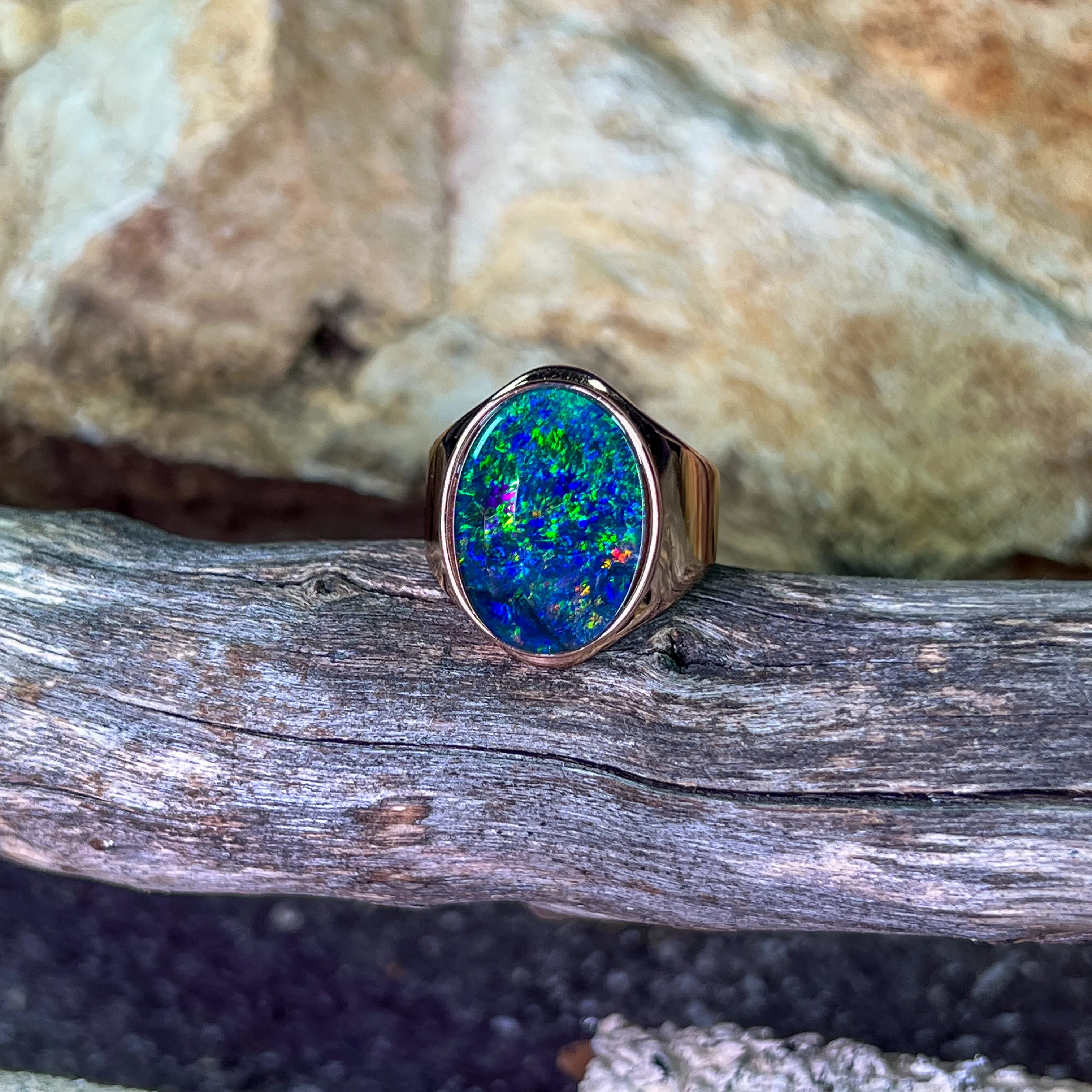 Rose Gold plated Sterling Silver 18x13mm Opal triplet bezel set