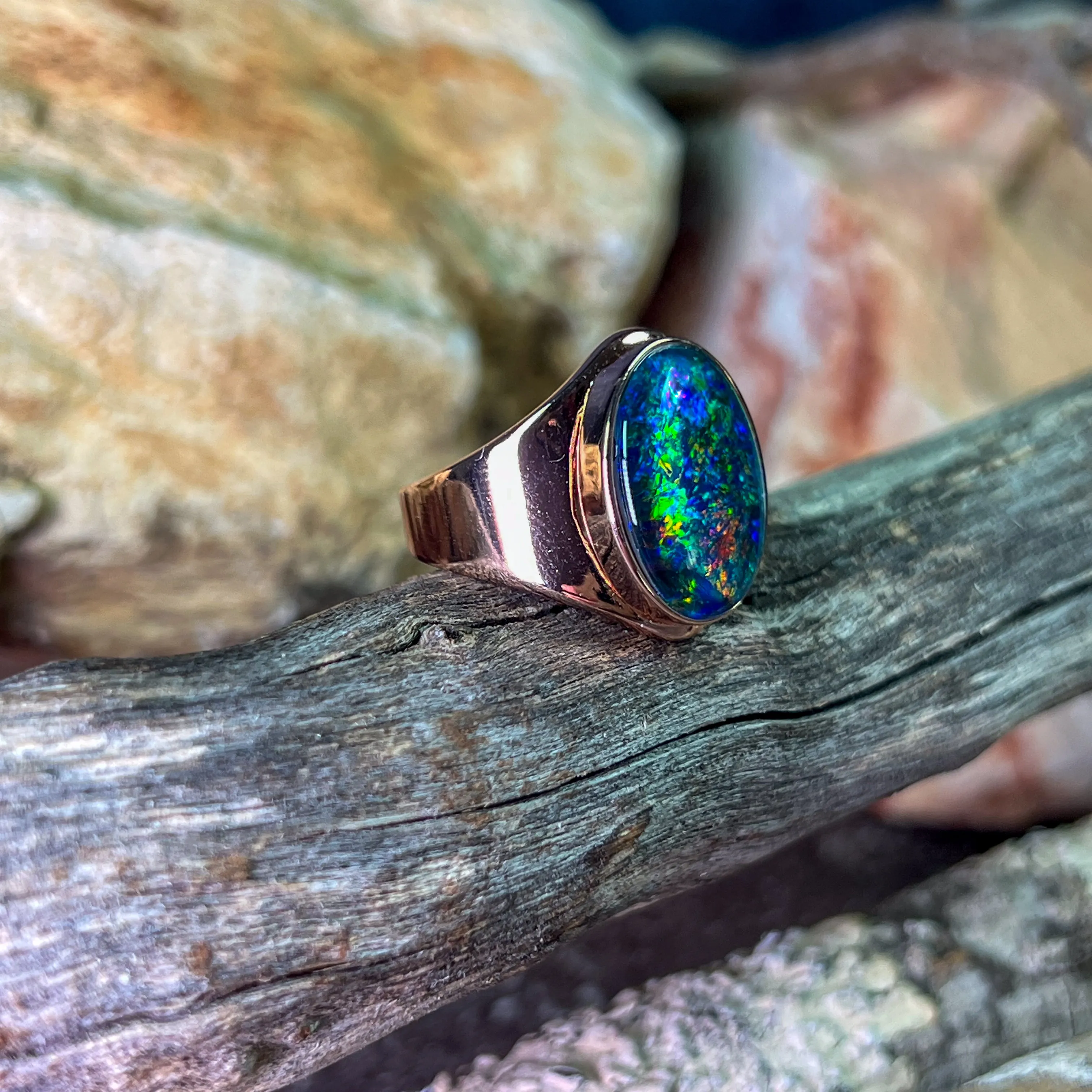 Rose Gold plated Sterling Silver 18x13mm Opal triplet bezel set