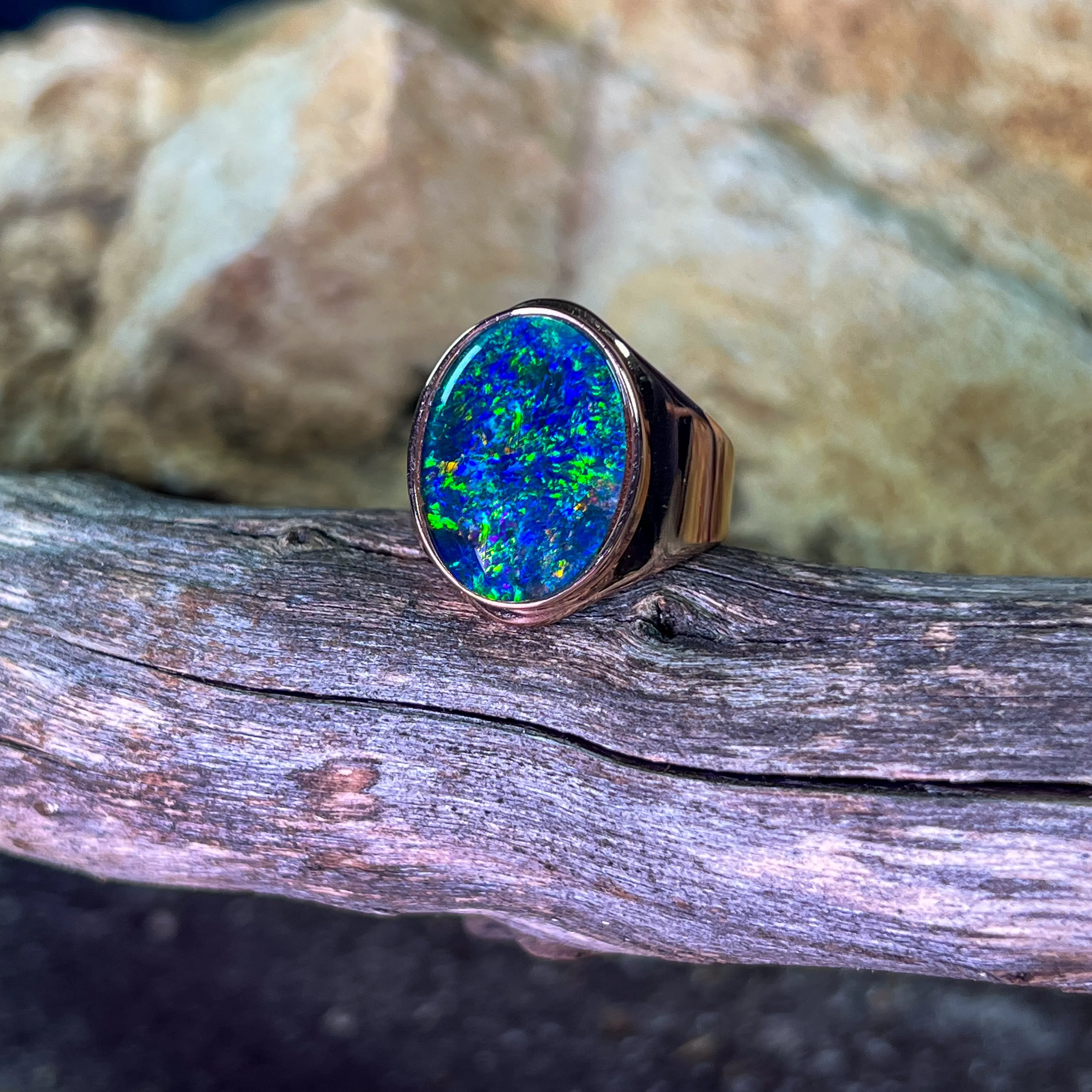 Rose Gold plated Sterling Silver 18x13mm Opal triplet bezel set