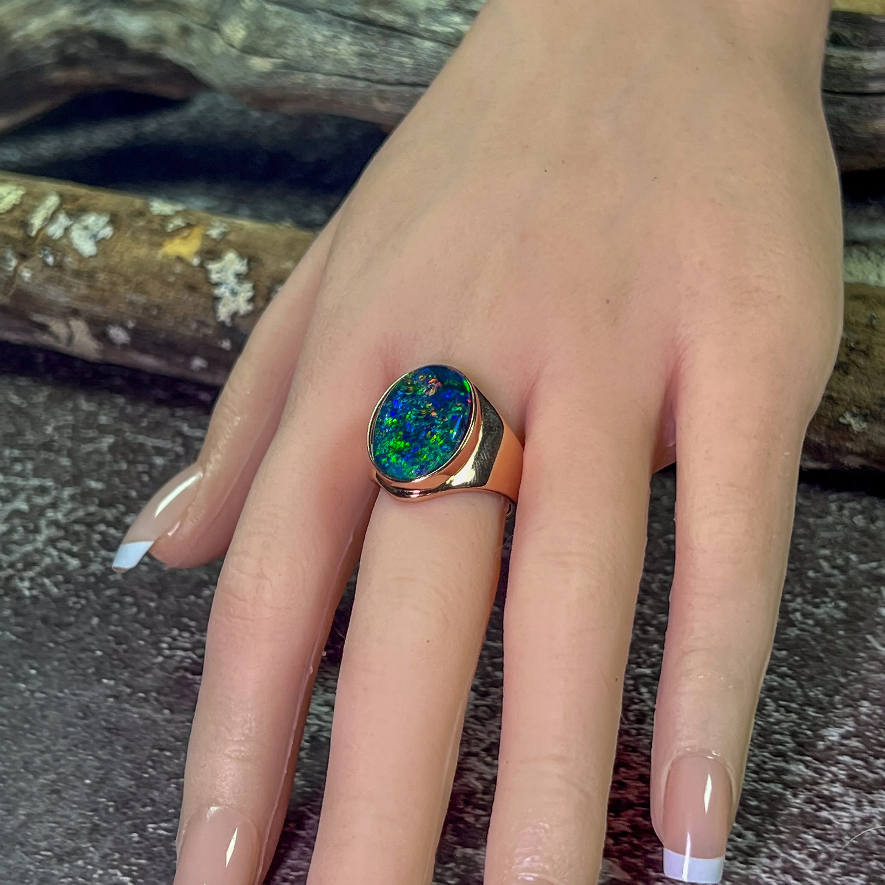 Rose Gold plated Sterling Silver 18x13mm Opal triplet bezel set