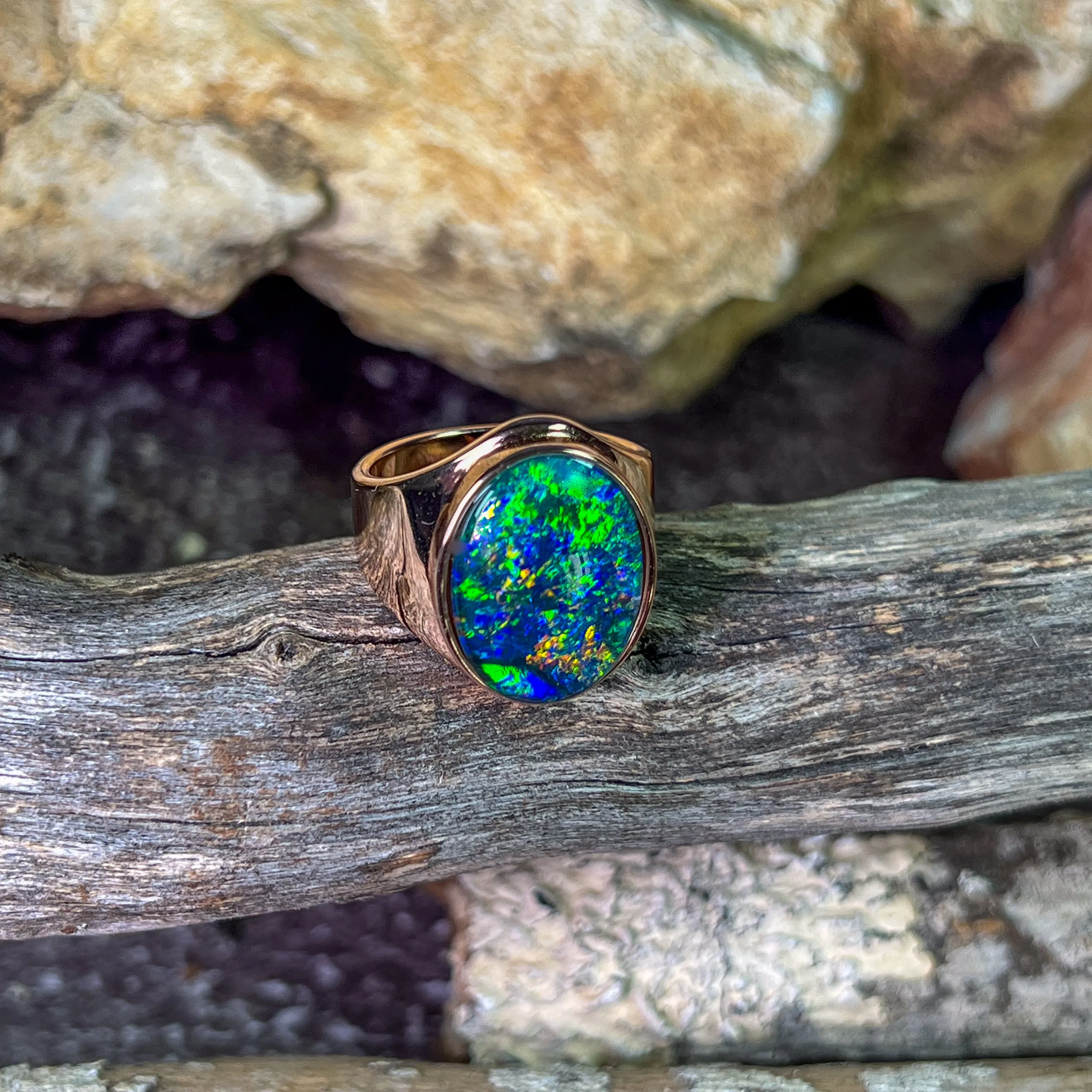 Rose Gold plated Sterling Silver 18x13mm Opal triplet bezel set