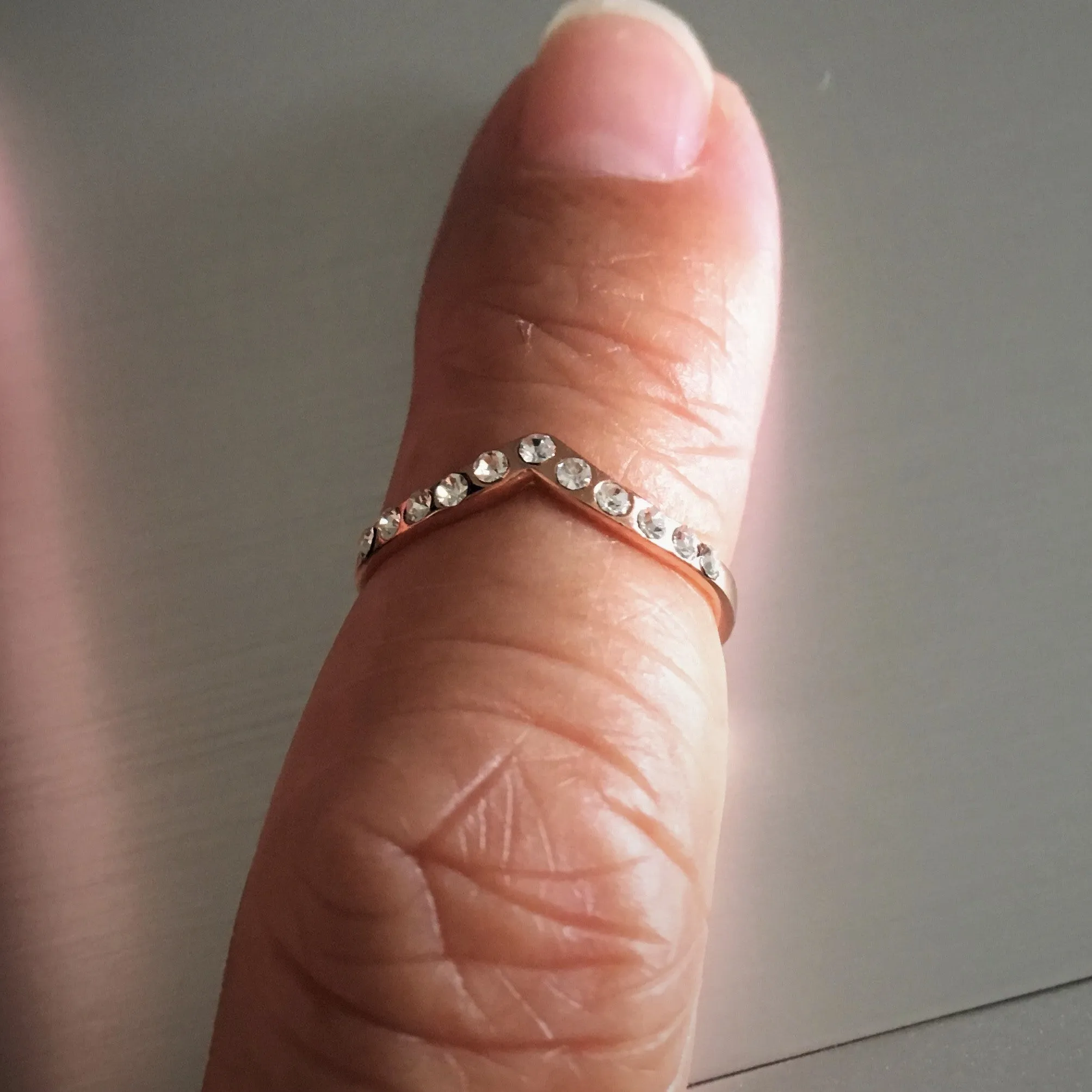 Rose Gold Plated Sterling Silver CZ Chevron Ring, Silver Ring, V Shape Ring