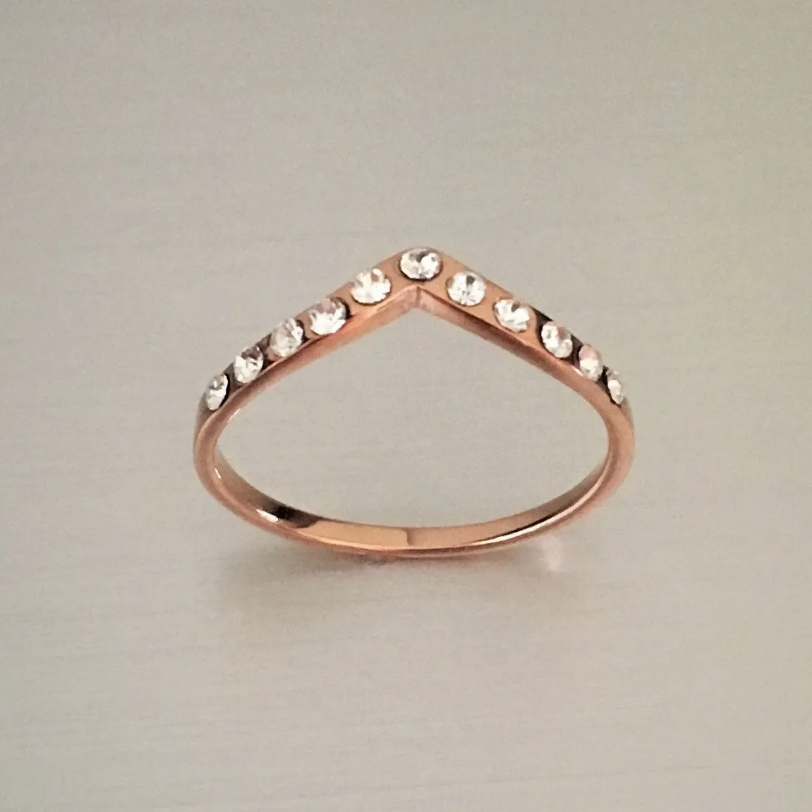 Rose Gold Plated Sterling Silver CZ Chevron Ring, Silver Ring, V Shape Ring