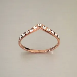 Rose Gold Plated Sterling Silver CZ Chevron Ring, Silver Ring, V Shape Ring