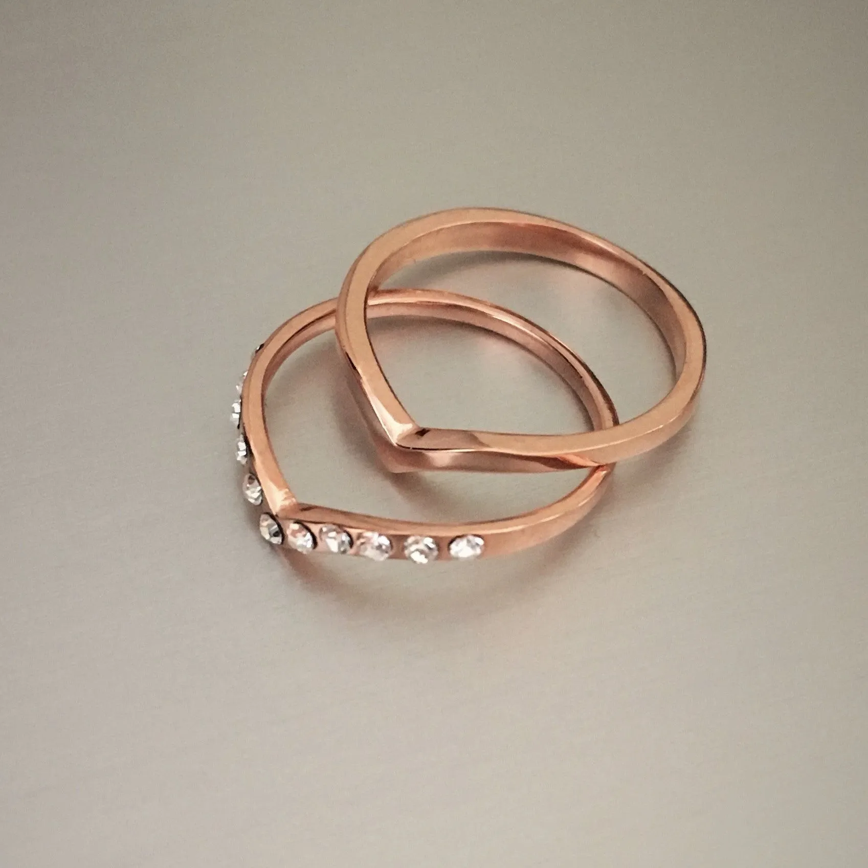 Rose Gold Plated Sterling Silver CZ Chevron Ring, Silver Ring, V Shape Ring