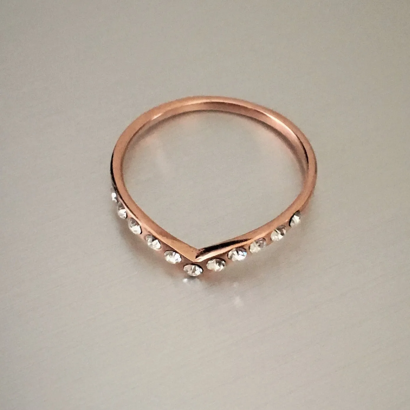 Rose Gold Plated Sterling Silver CZ Chevron Ring, Silver Ring, V Shape Ring