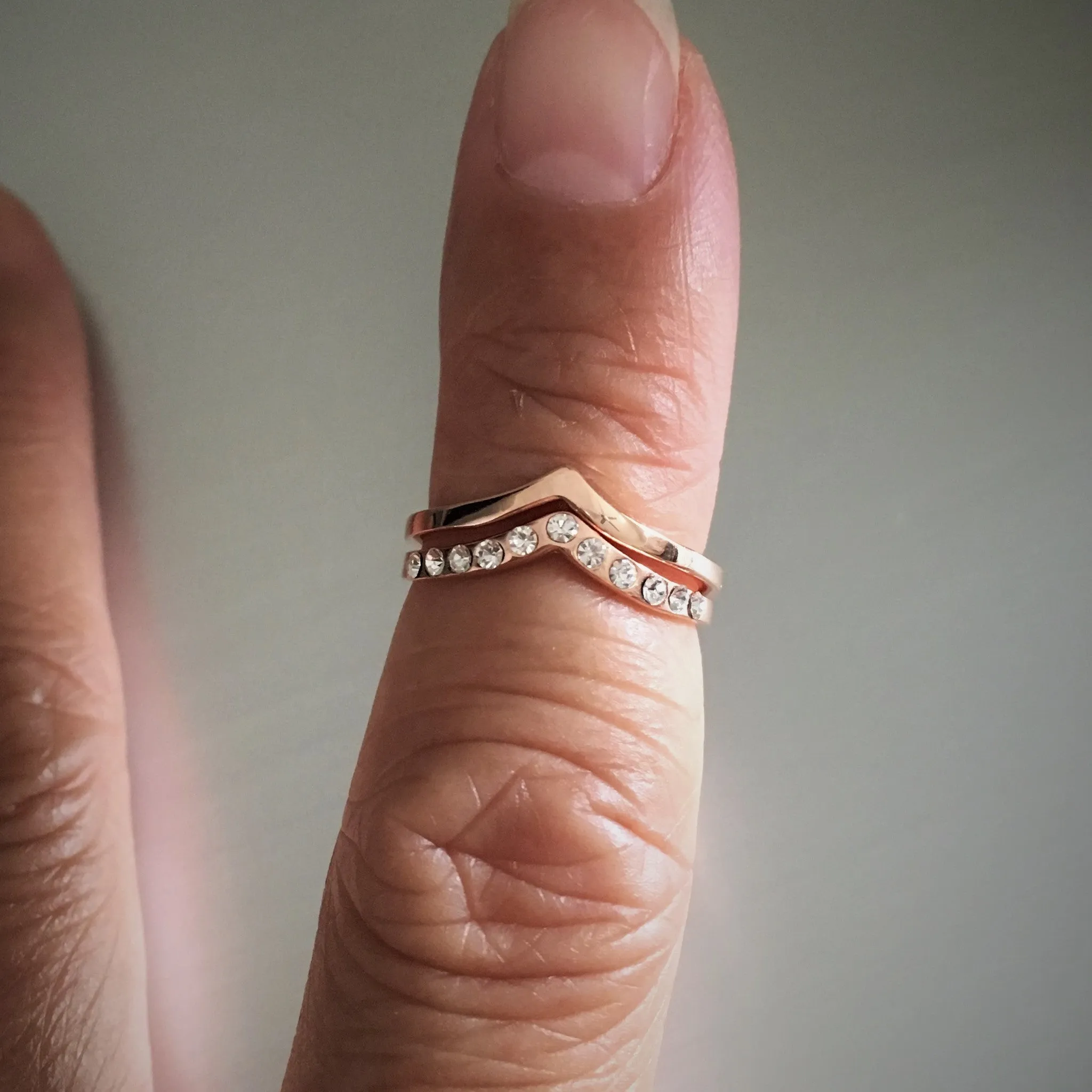 Rose Gold Plated Sterling Silver CZ Chevron Ring, Silver Ring, V Shape Ring