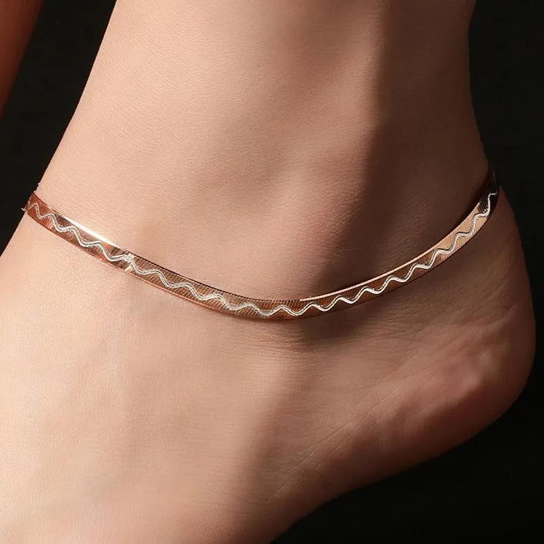 Rose Gold Slick Wave Anklet