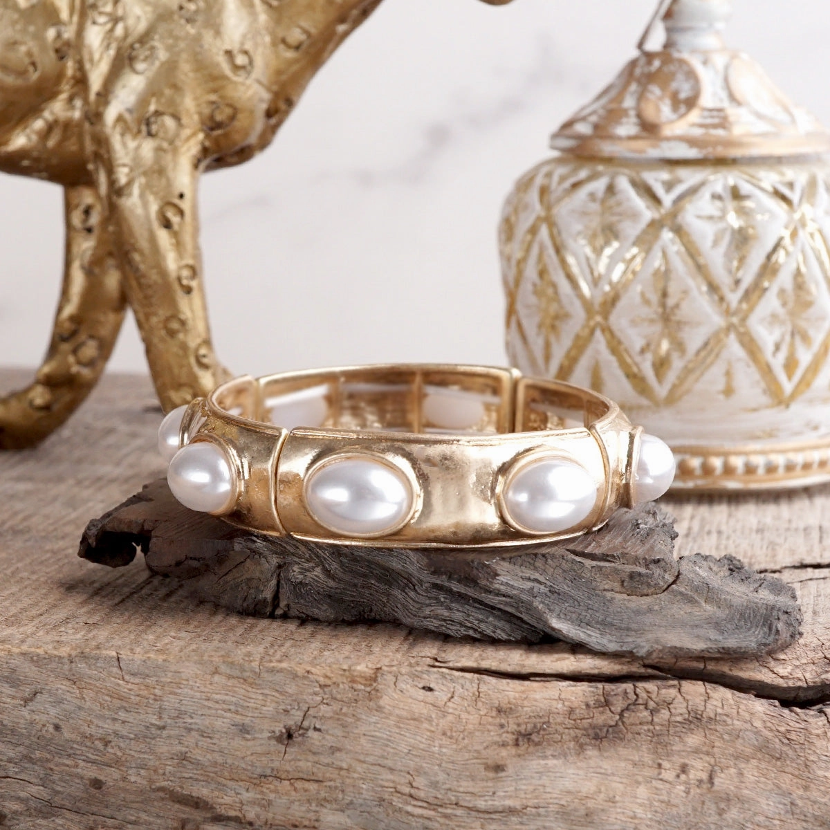 Critic's Pick Sunlit Horizon ?C Wide Golden Bangle with Oval Cabochons