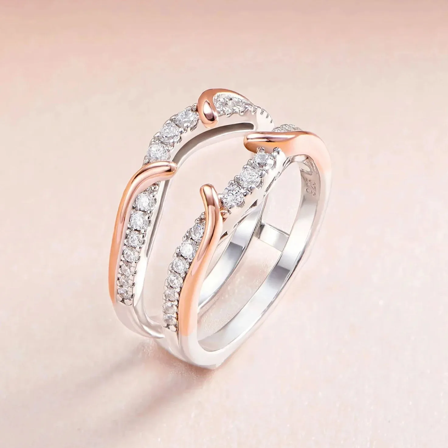 Round Diamond Rose Gold Accent Ring Enhancer