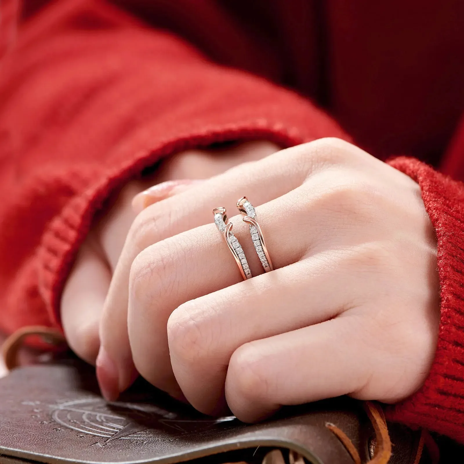 Round Diamond Rose Gold Accent Ring Enhancer