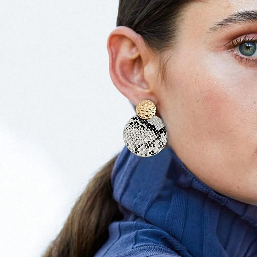 Round Leopard Drop Earrings Women Geometric Vintage Punk Dangle Earring Minimalist Party Jewelry