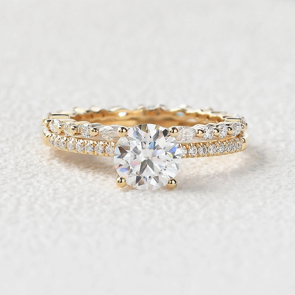 Round Cut 4 Prongs Moissanite Engagement Ring Set 2pcs Urban Touch