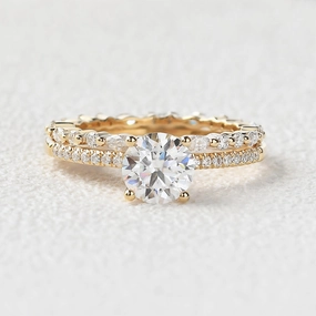 Round Cut 4 Prongs Moissanite Engagement Ring Set 2pcs Urban Touch