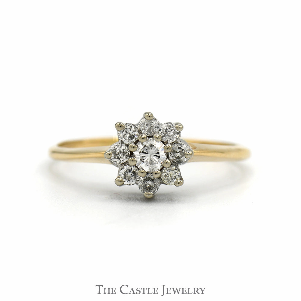 Stylish Item Round Diamond Flower Cluster Ring in 10k Yellow Gold