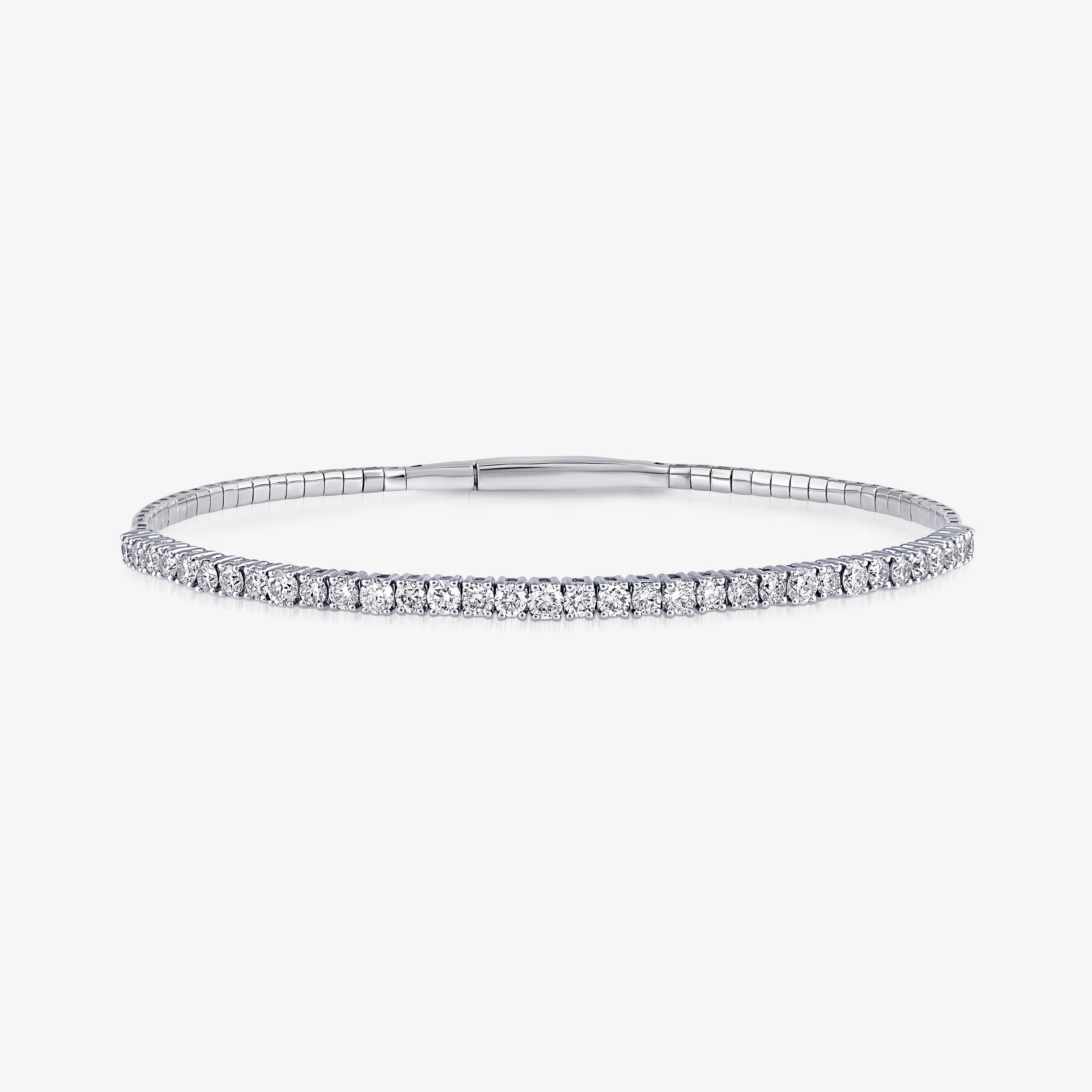 Genuine Class Round Lab Grown Diamond Flexible Bangle Bracelet  - 7 Inches