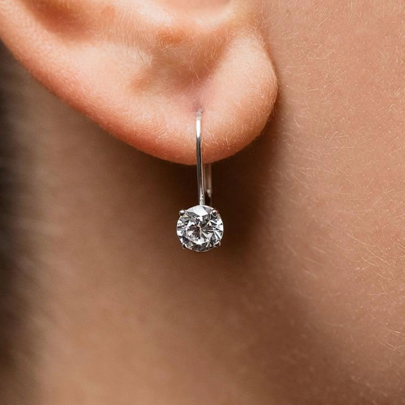Glossy Jewelry Round Lab Grown Diamond Leverback Basket Drop Earrings