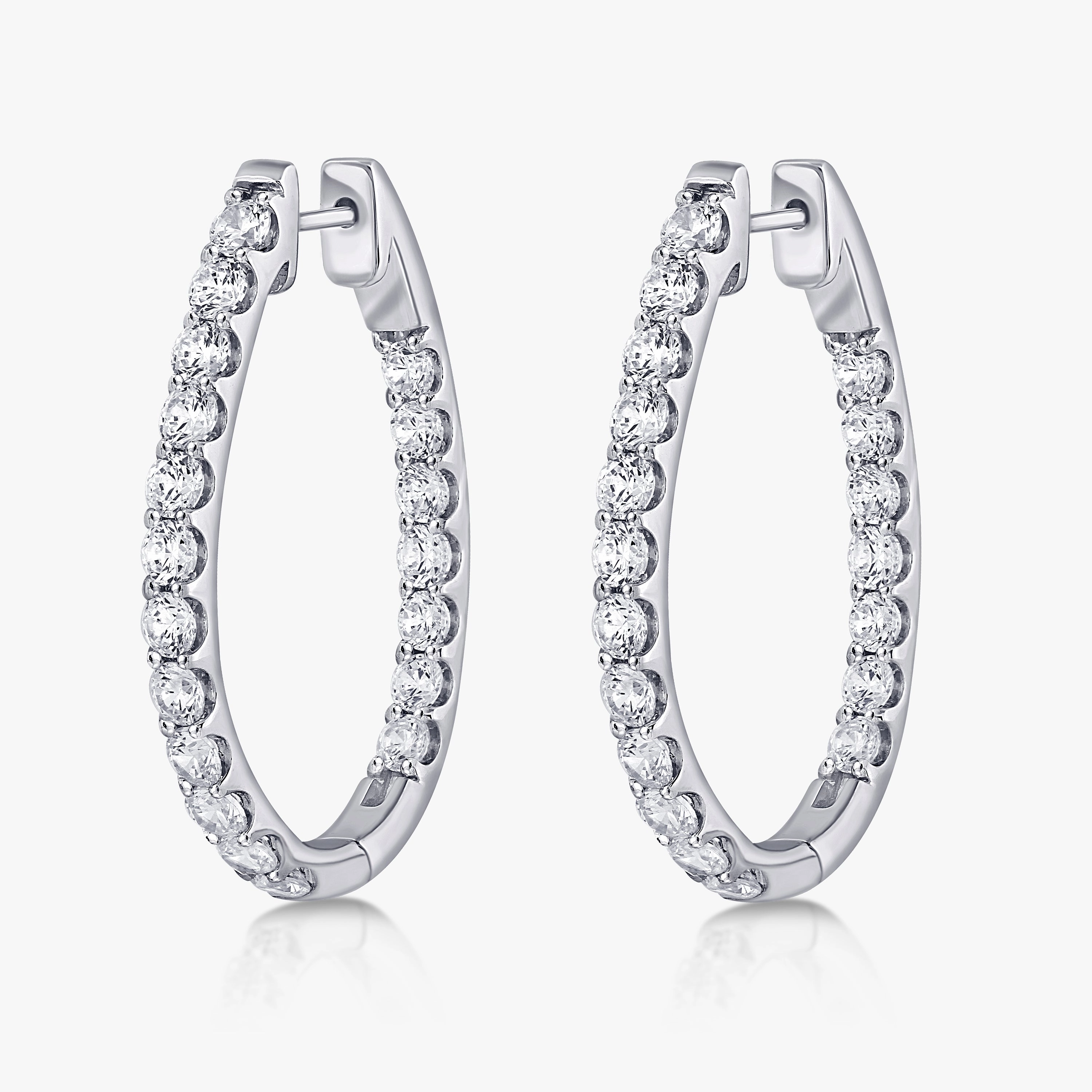 Modern Piece Premium Element Round Lab Grown Diamond Pave Oval-Shaped Inside-Out Hoop Earrings