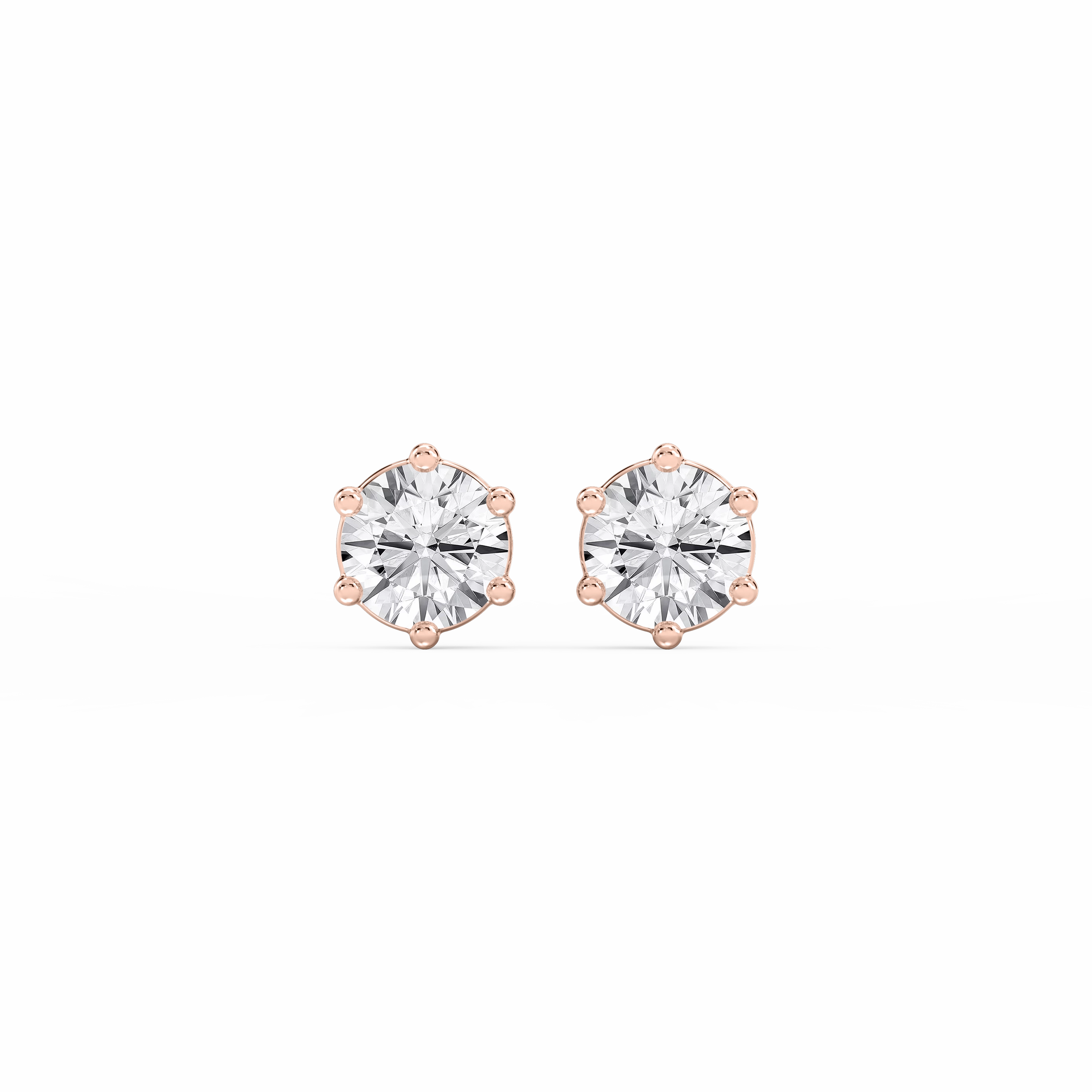 Attractive Piece Round Lab Grown Diamond Six Prong Basket Stud Earrings