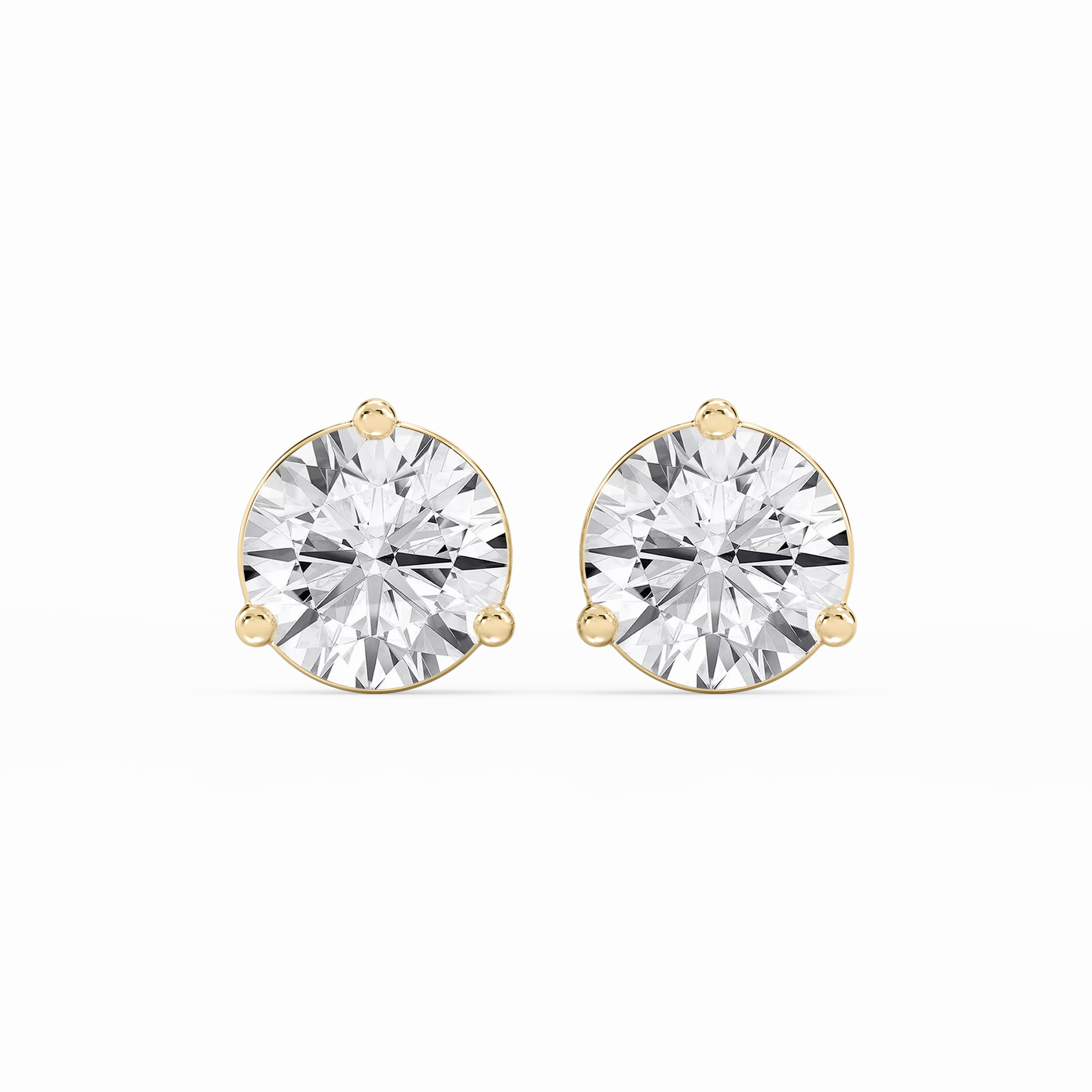 Round Lab Grown Diamond Three Prong Basket Stud Earrings Curved Accent Classic Essential