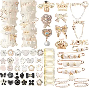 Rozecollin Shoe Charms for Sambas Socks Safety Pin Brooch,72PCS Junk Socks Charms Kit,Safety Pins for Clothes Hats Shoes Scarf Shawl Bag Decoration Gold Pins,Shoes Lace Charm Brooch Pins Buttons
