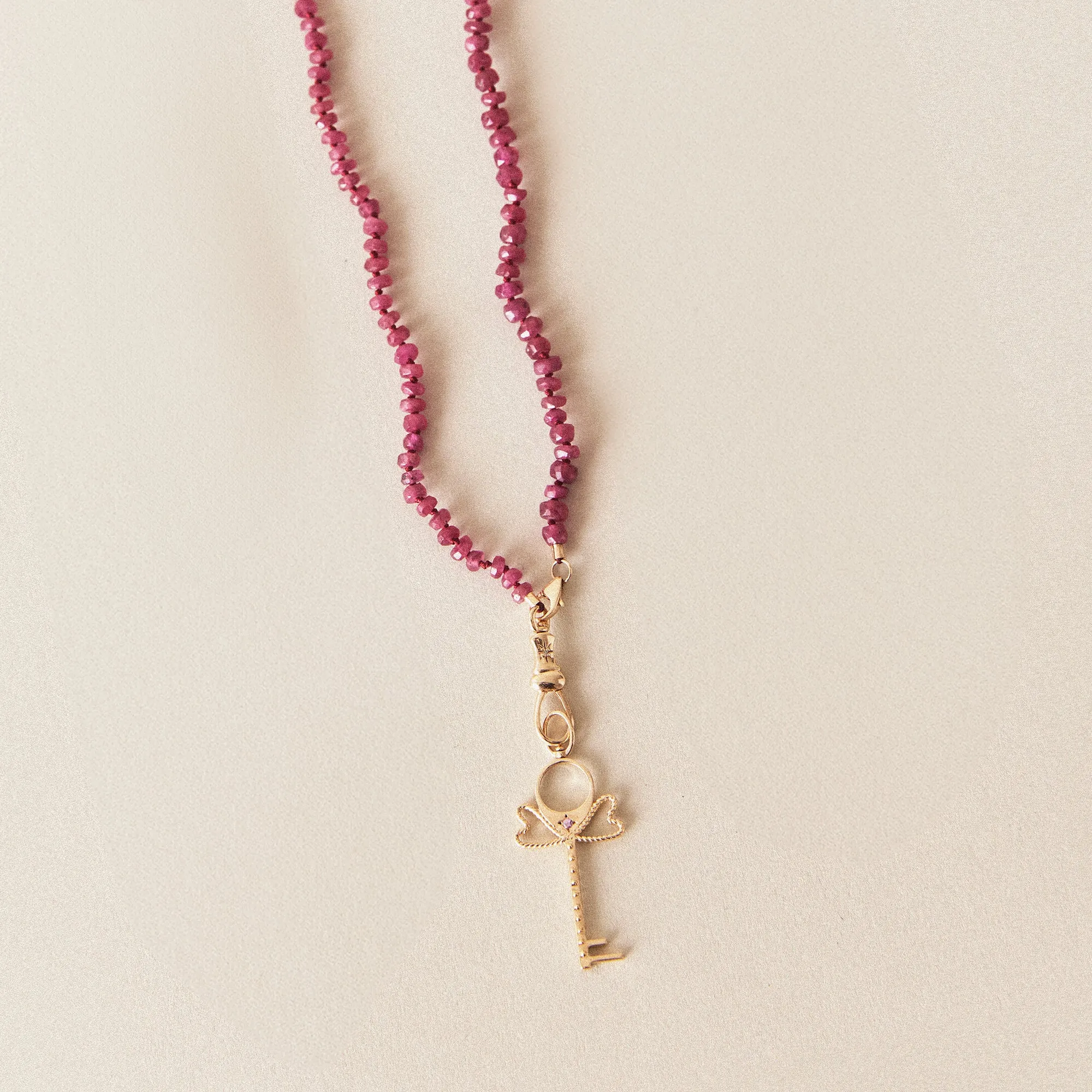ruby beaded mood necklace - 10k yellow gold, ruby gemstones