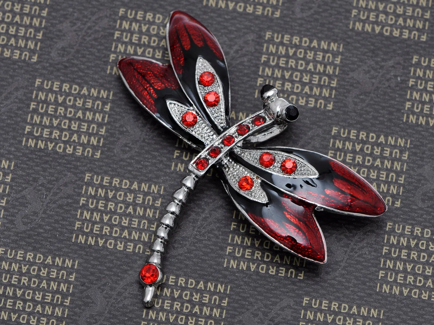 Ruby Red Enamel Gothic Dragonfly Bug Brooch Pin