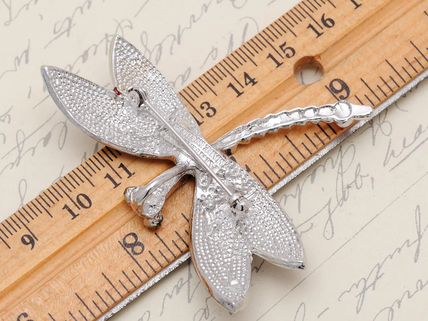 Ruby Red Enamel Gothic Dragonfly Bug Brooch Pin