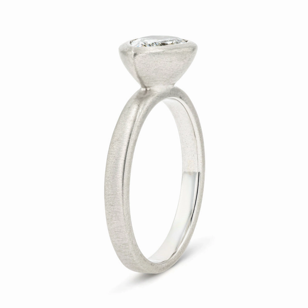 Ruby Pear Lab Grown Diamond Satin Finish Bezel Set Artisan Solitaire Engagement Ring Romantic Piece Economical Ornament