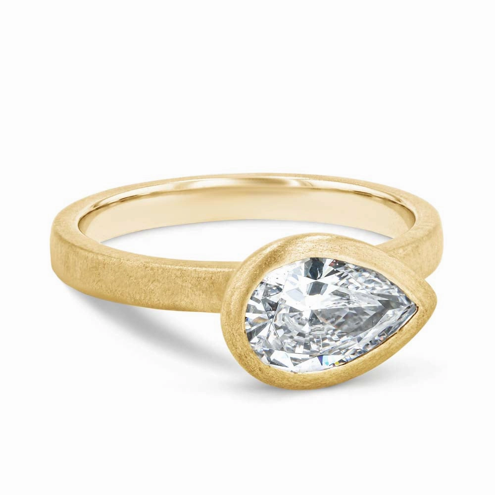 Ruby Pear Lab Grown Diamond Satin Finish Bezel Set Artisan Solitaire Engagement Ring Fine Adornment Trendy Jewelry