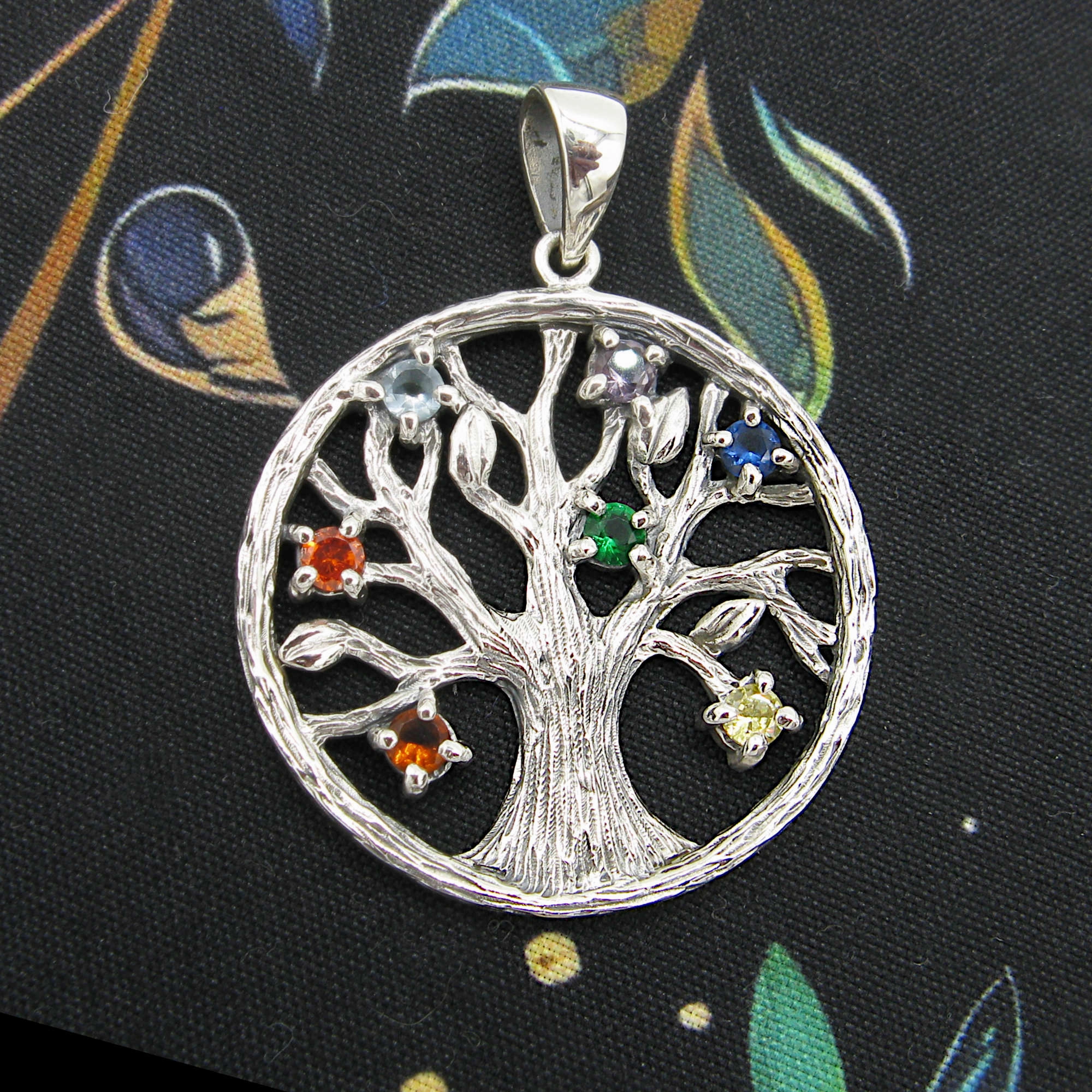 Chic Accent Rustic Chakra Tree of Life With 7 Multi-Colored Crystals Pendant
