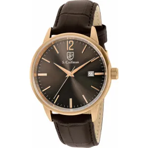 S. Coifman Men's Watch - Date Display Brown Dial Leather Strap Rose SS Case | SC0521