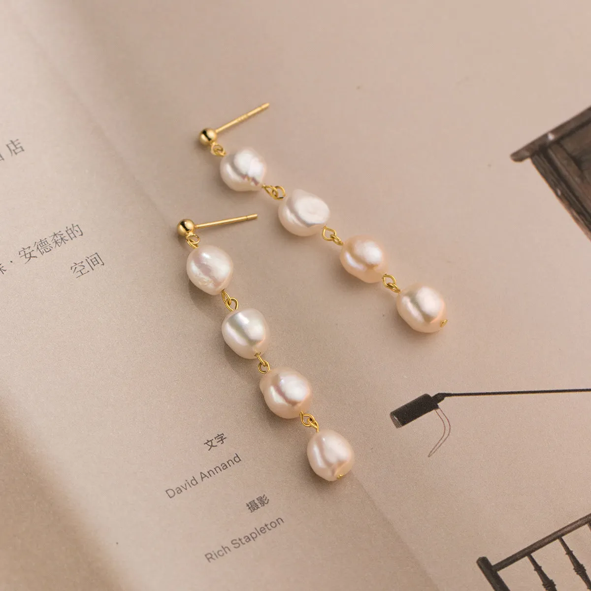 S925 Silver Baroque Pearl Tassel Drop Earrings