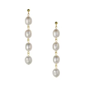 S925 Silver Baroque Pearl Tassel Drop Earrings