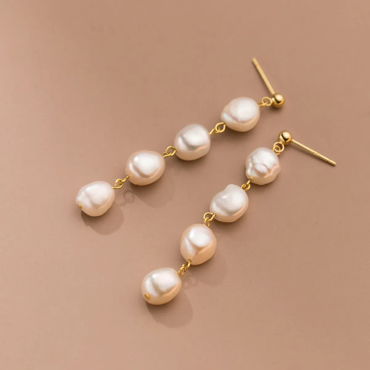 S925 Silver Baroque Pearl Tassel Drop Earrings