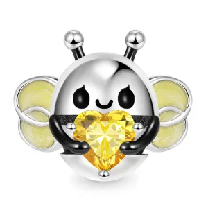 S925 Silver Bee Embraces Heart Gemstone Charm For Bracelet