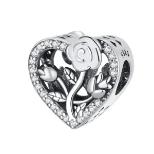 S925 Silver Flower Heart Charm For Bracelet and Necklace